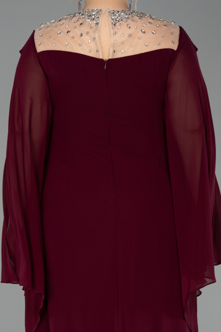 Cherry Colored Long Chiffon Plus Size Evening Gown ABU6068