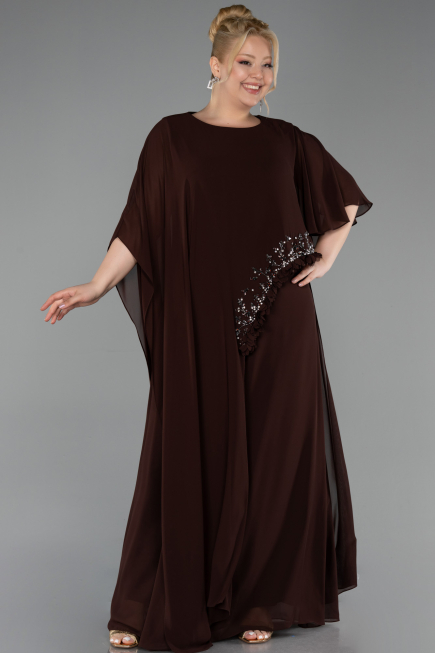 Long Brown Chiffon Plus Size Evening Gown ABU6179