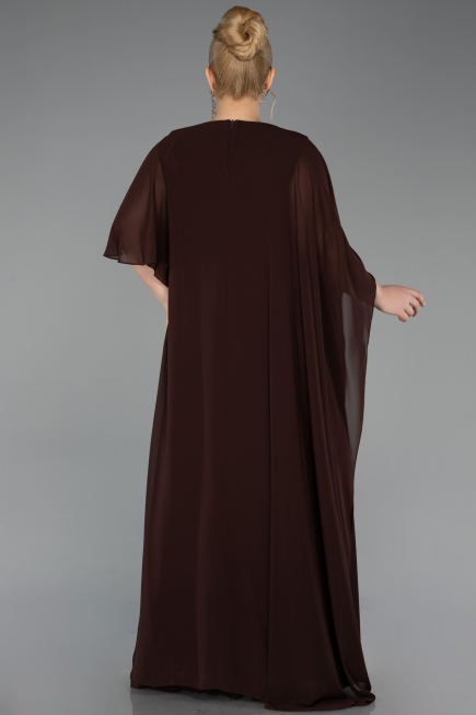 Long Brown Chiffon Plus Size Evening Gown ABU6179