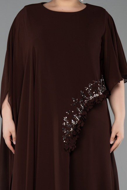 Long Brown Chiffon Plus Size Evening Gown ABU6179