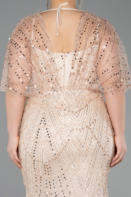 Gold Long Beaded Plus Size Evening Dress ABU5722