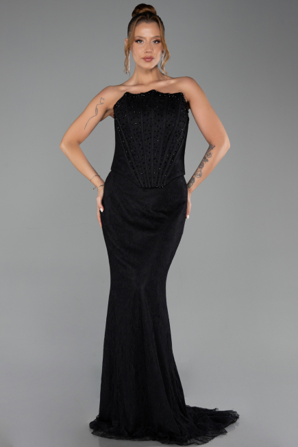 Long Black Dantelle Evening Dress ABU6207