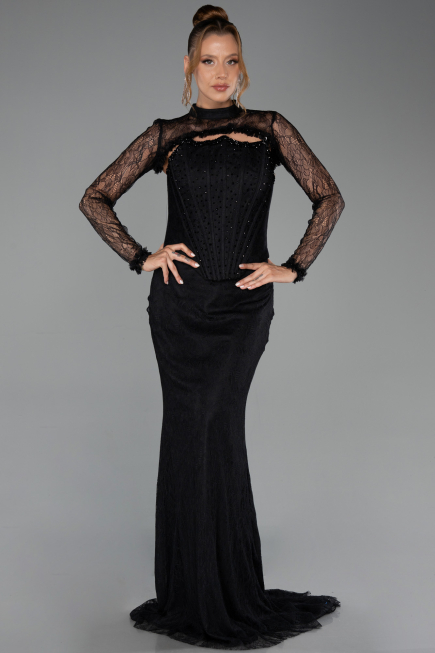 Long Black Dantelle Evening Dress ABU6207