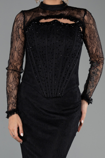 Long Black Dantelle Evening Dress ABU6207