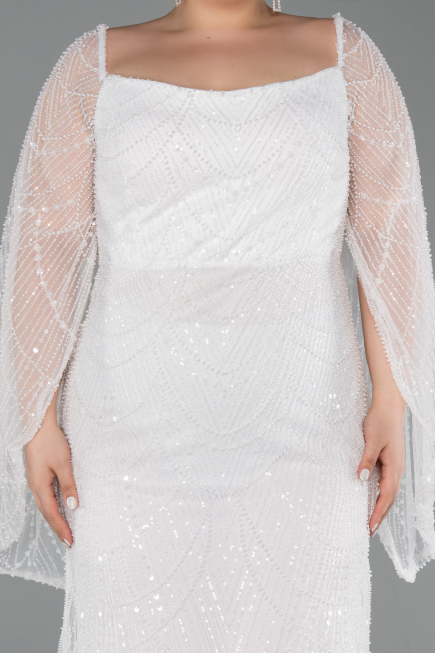 White Long Beaded Plus Size Evening Gown ABU5067