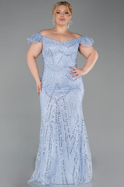 Long Indigo Beaded Formal Plus Size Dress ABU5548