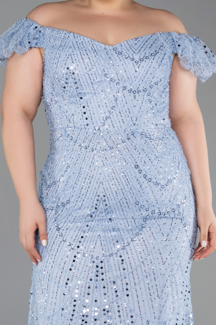 Long Indigo Beaded Formal Plus Size Dress ABU5548