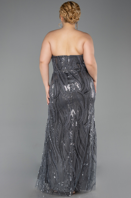 Long Anthracite Beaded Oversized Evening Dress ABU6206