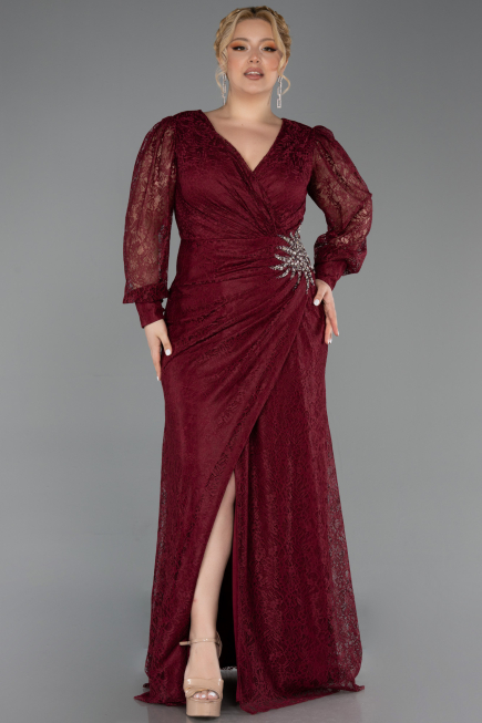 Long Burgundy Dantelle Plus Size Evening Dress ABU6272