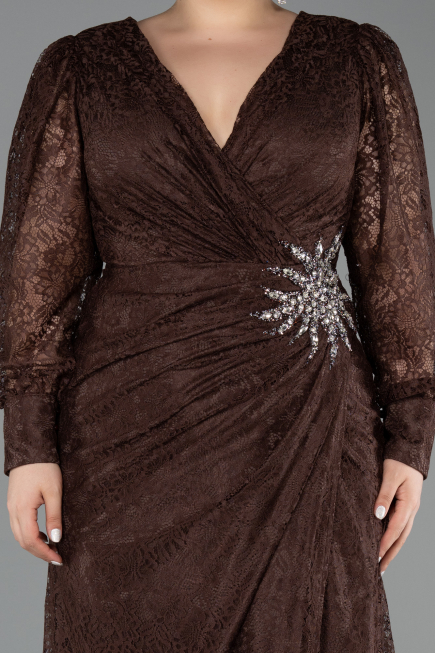 Long Brown Dantelle Plus Size Evening Dress ABU6272