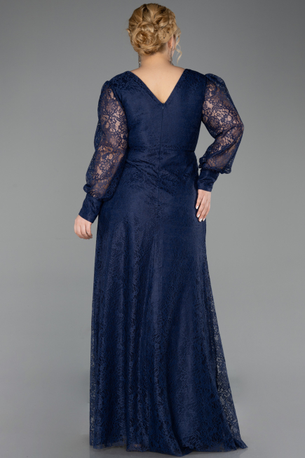 Long Navy Blue Dantelle Plus Size Evening Dress ABU6272