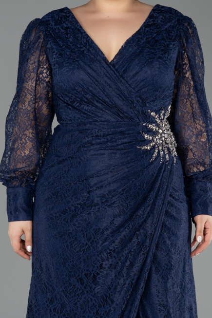 Long Navy Blue Dantelle Plus Size Evening Dress ABU6272