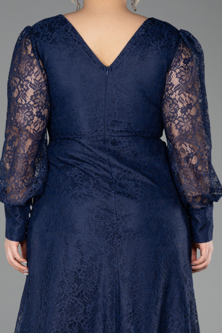 Long Navy Blue Dantelle Plus Size Evening Dress ABU6272