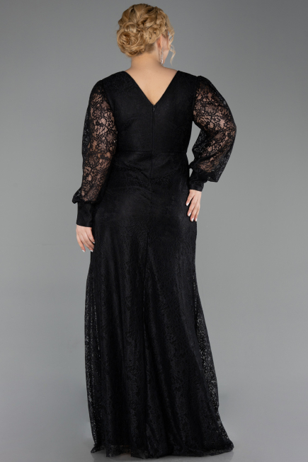 Long Black Dantelle Plus Size Evening Dress ABU6272