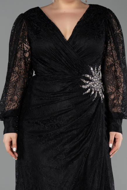 Long Black Dantelle Plus Size Evening Dress ABU6272