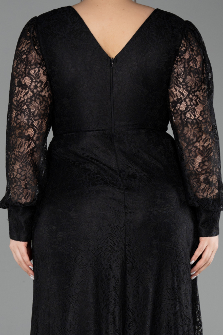 Long Black Dantelle Plus Size Evening Dress ABU6272