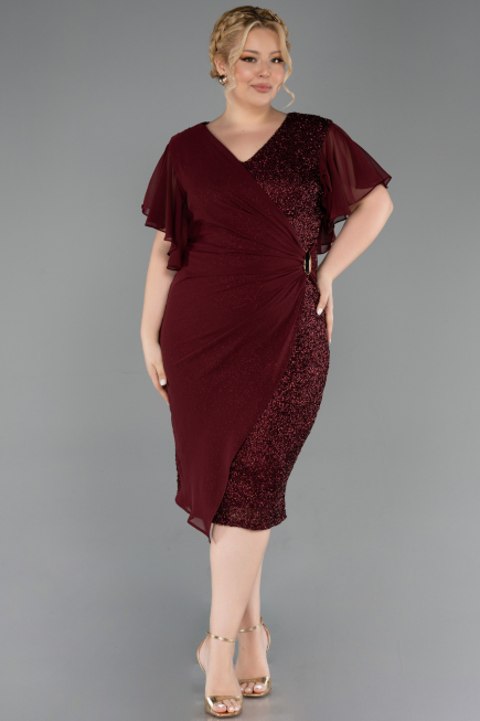 Midi Burgundy Beaded Plus Size Cocktail Dress ABK2642