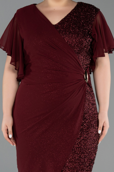 Midi Burgundy Beaded Plus Size Cocktail Dress ABK2642
