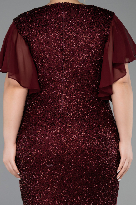 Midi Burgundy Beaded Plus Size Cocktail Dress ABK2642