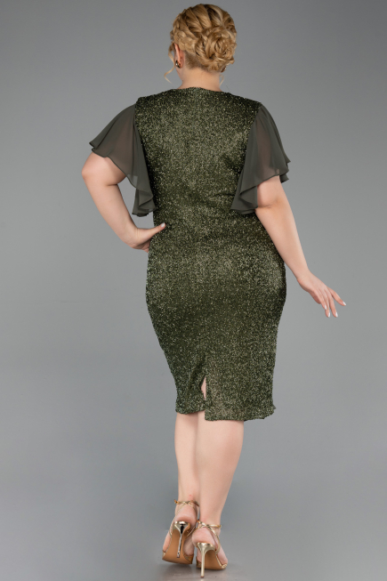 Midi Olive Drab Beaded Plus Size Cocktail Dress ABK2642