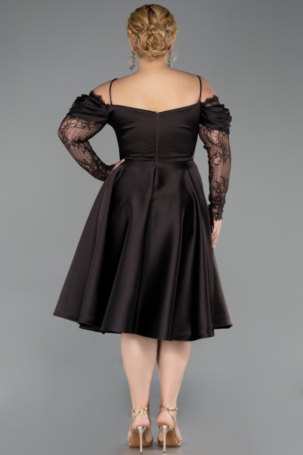 Midi Brown Satin Plus Size Cocktail Dress ABK2652