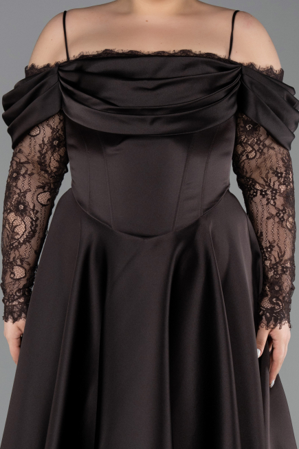 Midi Brown Satin Plus Size Cocktail Dress ABK2652