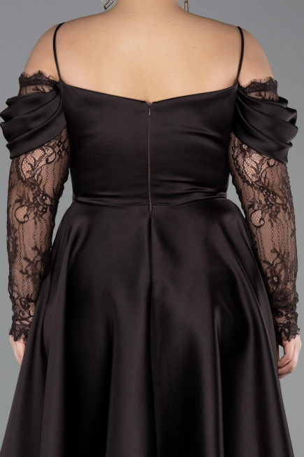 Midi Brown Satin Plus Size Cocktail Dress ABK2652