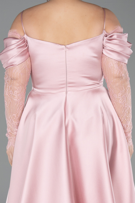Midi Powder Color Satin Plus Size Cocktail Dress ABK2652