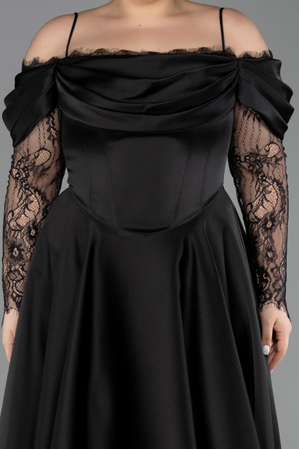 Midi Black Satin Plus Size Cocktail Dress ABK2652