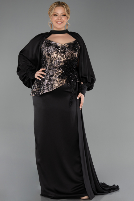 Long Black Satin Formal Plus Size Dress ABU6304