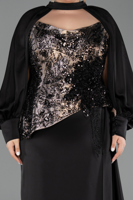Long Black Satin Formal Plus Size Dress ABU6304