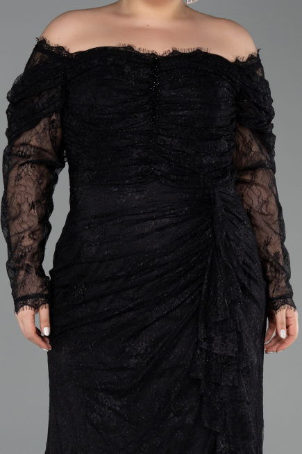 Long Black Dantelle Plus Size Evening Gown ABU6305