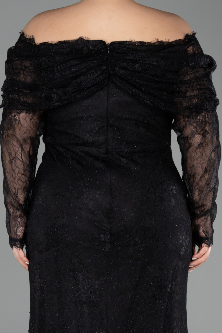 Long Black Dantelle Plus Size Evening Gown ABU6305