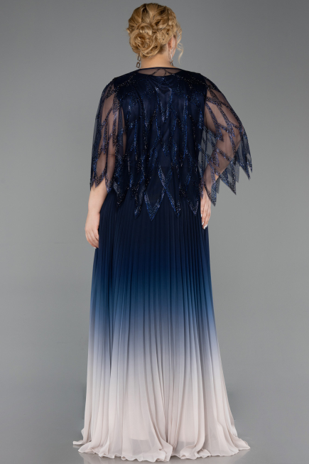 Navy Blue Long Chiffon Plus Size Evening Gown ABU4633