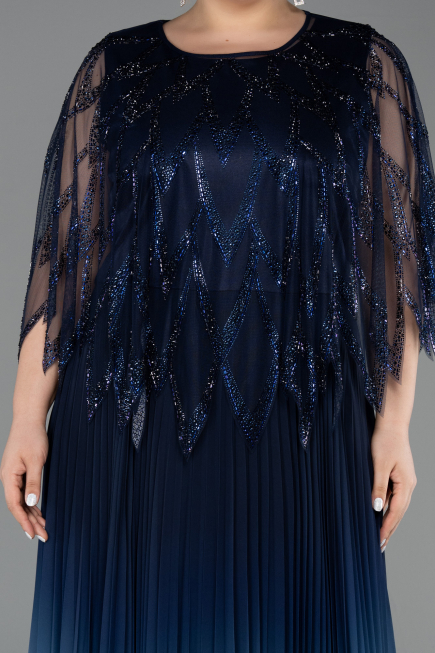 Navy Blue Long Chiffon Plus Size Evening Gown ABU4633