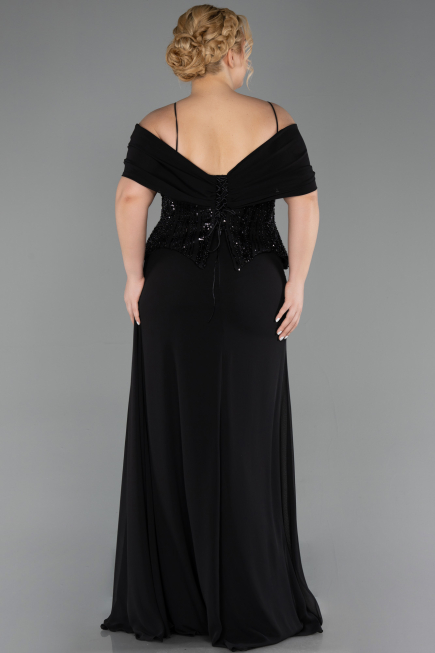 Long Black Chiffon Plus Size Evening Dress ABU6274