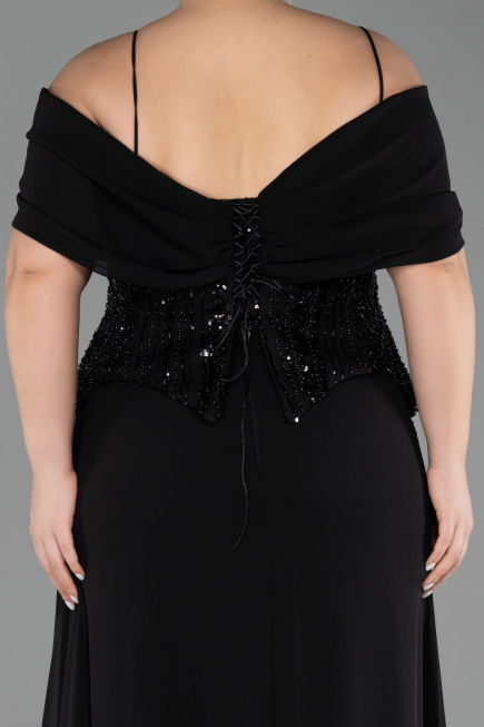 Long Black Chiffon Plus Size Evening Dress ABU6274