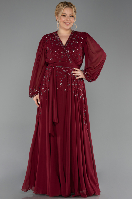 Burgundy Long Chiffon Plus Size Evening Dress ABU3075