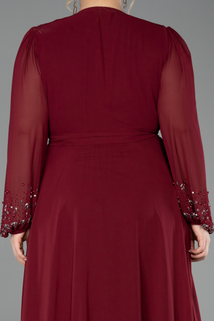 Burgundy Long Chiffon Plus Size Evening Dress ABU3075