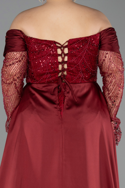 Burgundy Long Beaded Plus Size Evening Gown ABU6093