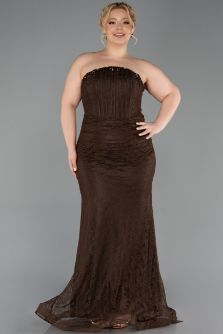 Long Brown Dantelle Plus Size Evening Dress ABU6280
