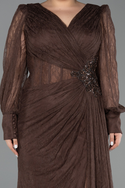 Long Brown Dantelle Plus Size Evening Gown ABU6283