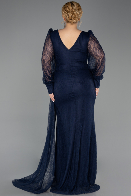 Long Navy Blue Dantelle Plus Size Evening Gown ABU6283