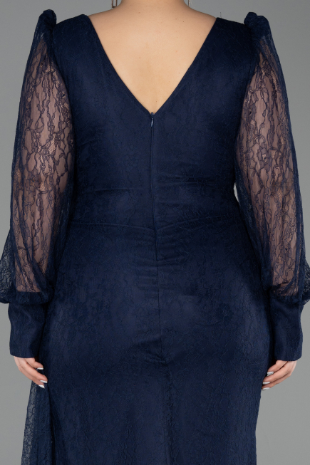 Long Navy Blue Dantelle Plus Size Evening Gown ABU6283