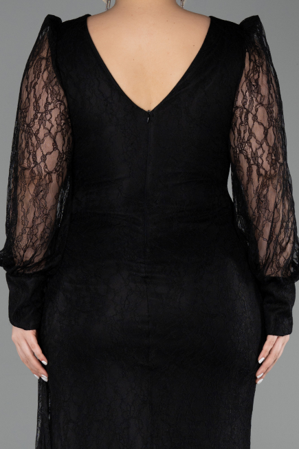 Long Black Dantelle Plus Size Evening Gown ABU6283