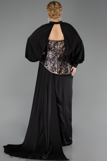 Long Black Satin Formal Plus Size Dress ABU6304