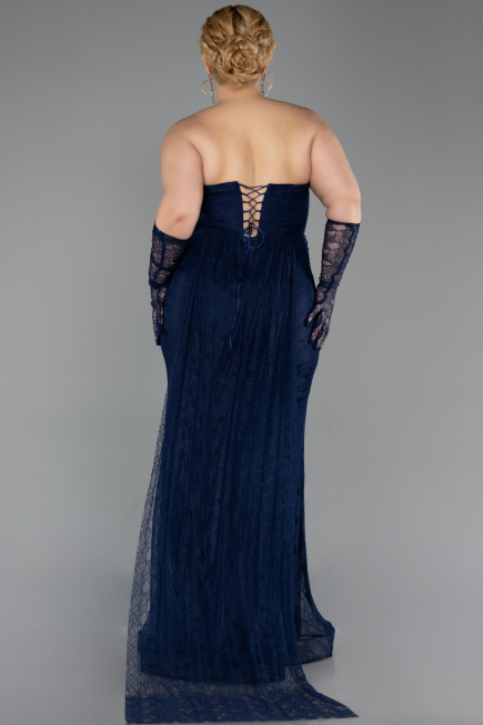 Long Navy Blue Dantelle Plus Size Evening Dress ABU6280