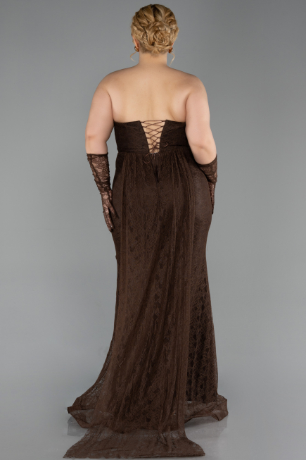 Long Brown Dantelle Plus Size Evening Dress ABU6280