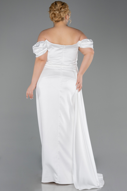 Long White Satin Plus Size Evening Dress ABU1626