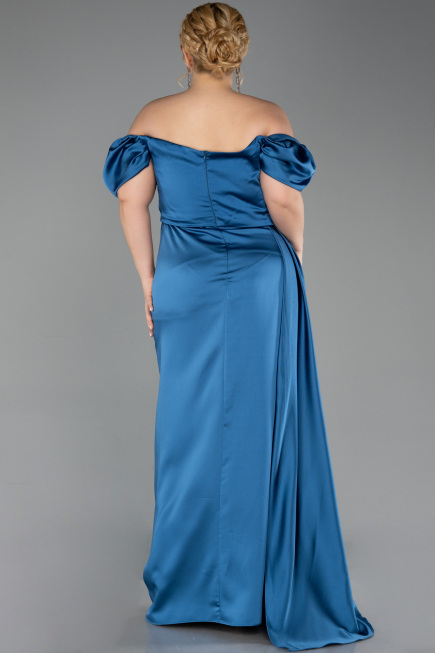Oil Green Long Satin Plus Size Evening Dress ABU1626